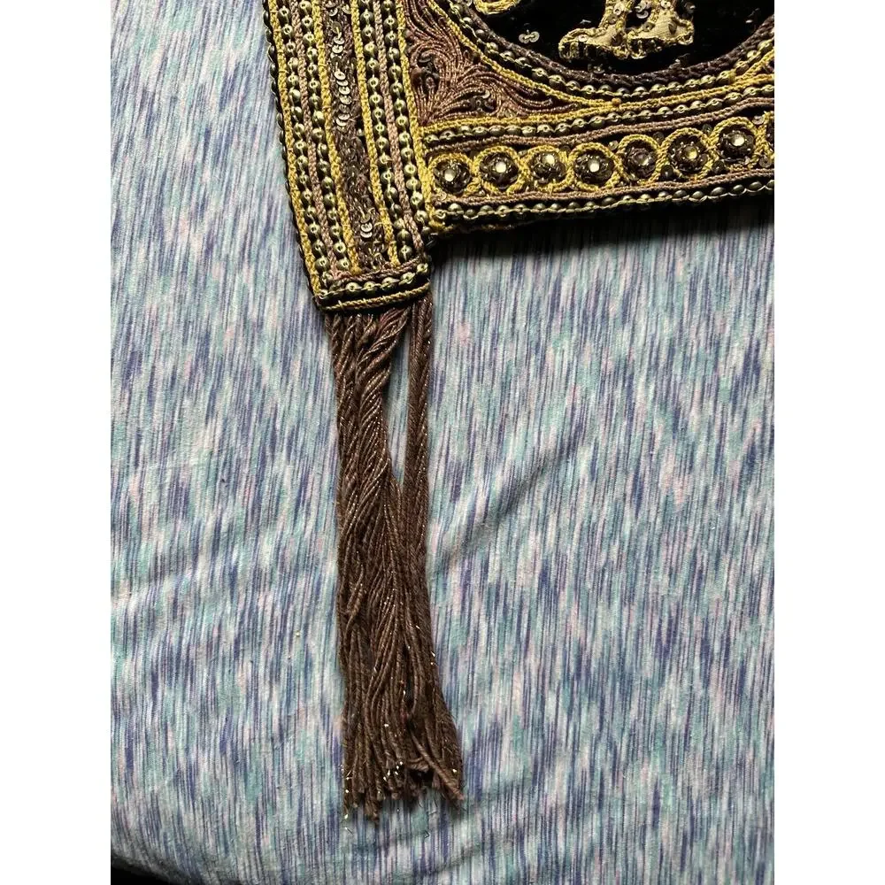 VTG 1970s Handmade Sequin & Beaded Thai Burmese Tapestry Hobo Peacock Kalaga Bag